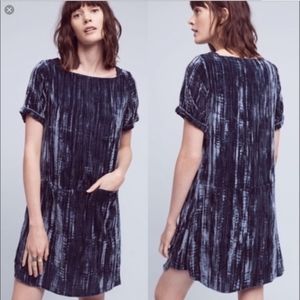 Anthropologie Floreat Blue Crushed Velvet Mini Dress - S NWOT